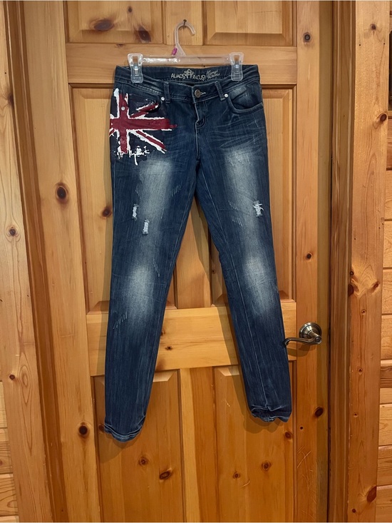 Almost Famous Denim - Almost Famous Dark Blue Skinny Jeans with Red & White Flag Accent